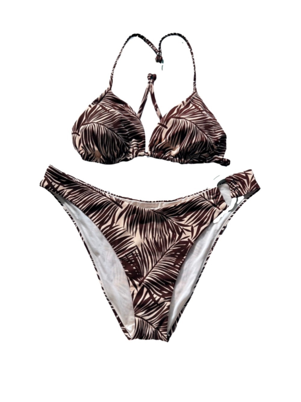 Victoria's Secret Bikini Set Brown Beige Palm Print Size L Top & XL Bottom - Picture 6 of 6